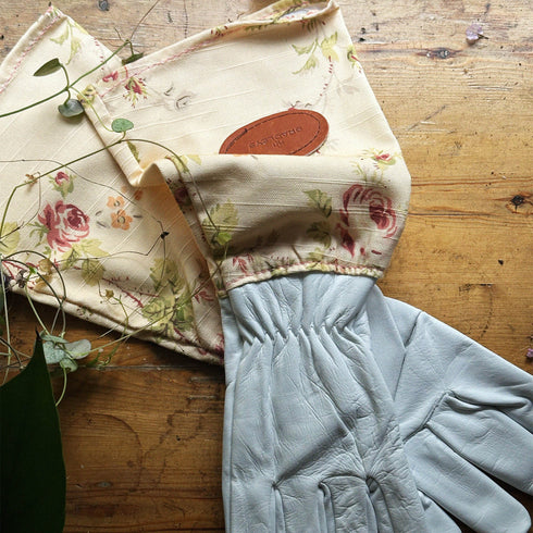 Pink Floral English Leather & Linen Gardening Gloves – Small